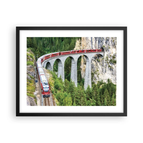 Plagát v čiernom ráme - Horský výhľad priamo z vlaku - 50x40 cm