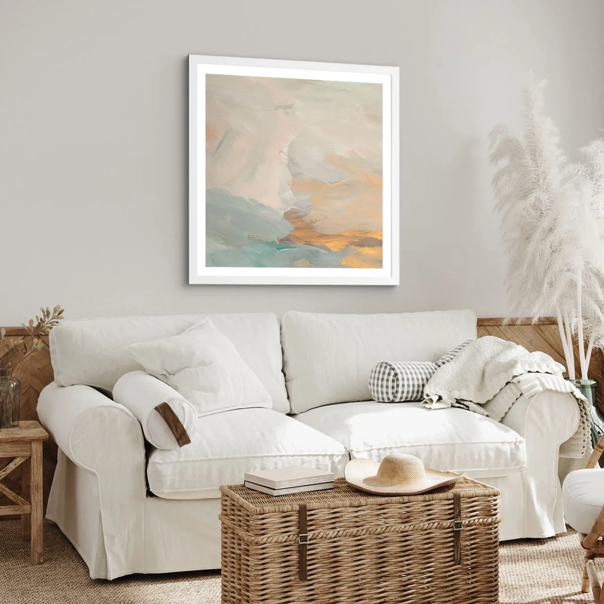 Plagát v bielom ráme - Abstrakcia – krajina nehy - 30x30 cm