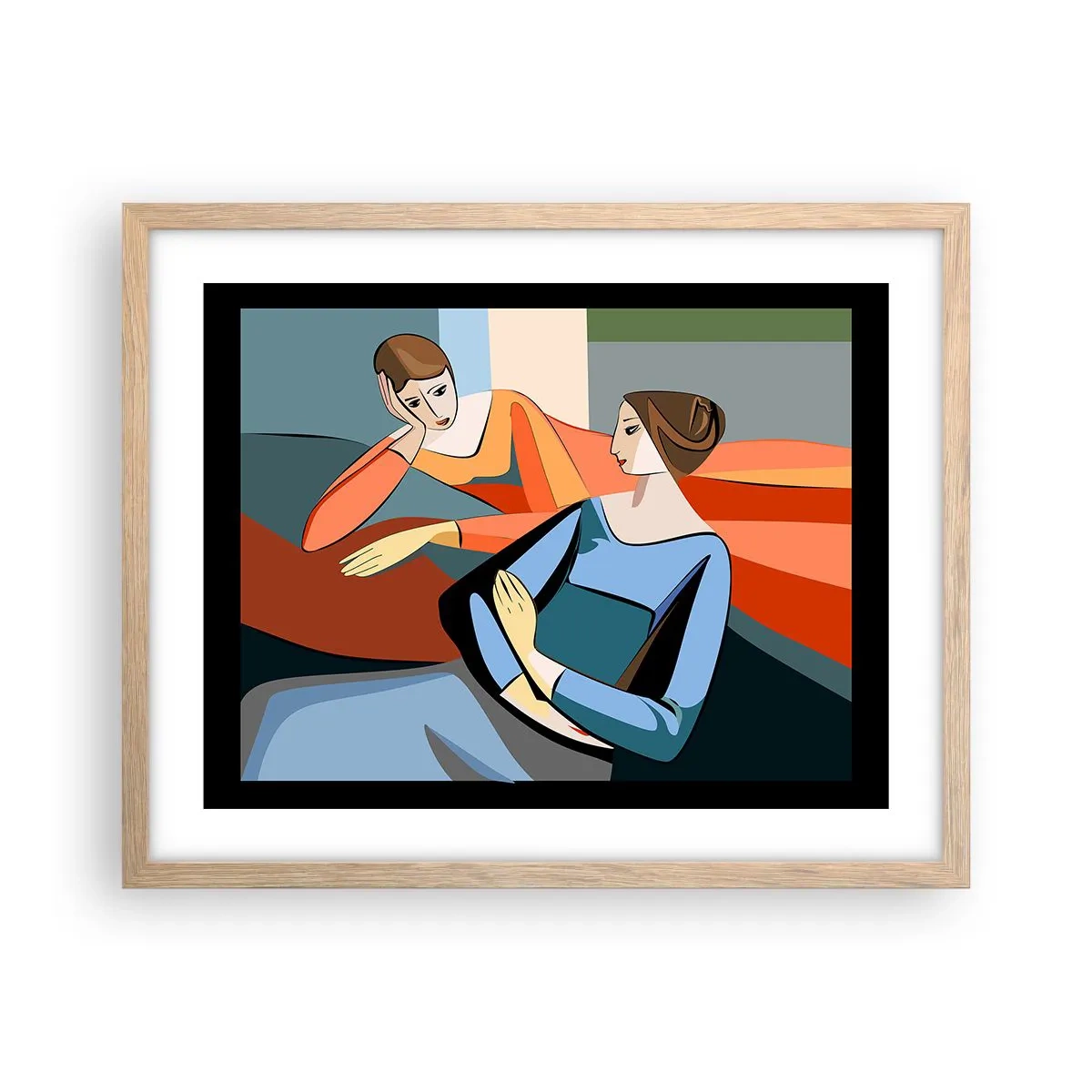 Plagát v ráme zo svetlého duba - Dôverná chvíľa - 50x40 cm