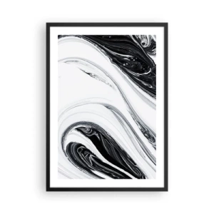 Plagát v čiernom ráme - Abstraktný vzor v čiernej a bielej farbe s plynulými líniami - 50x70cm - Spojenie protikladov - Moderná nástenná dekorácia do obývacej izby a spálne ARTTOR