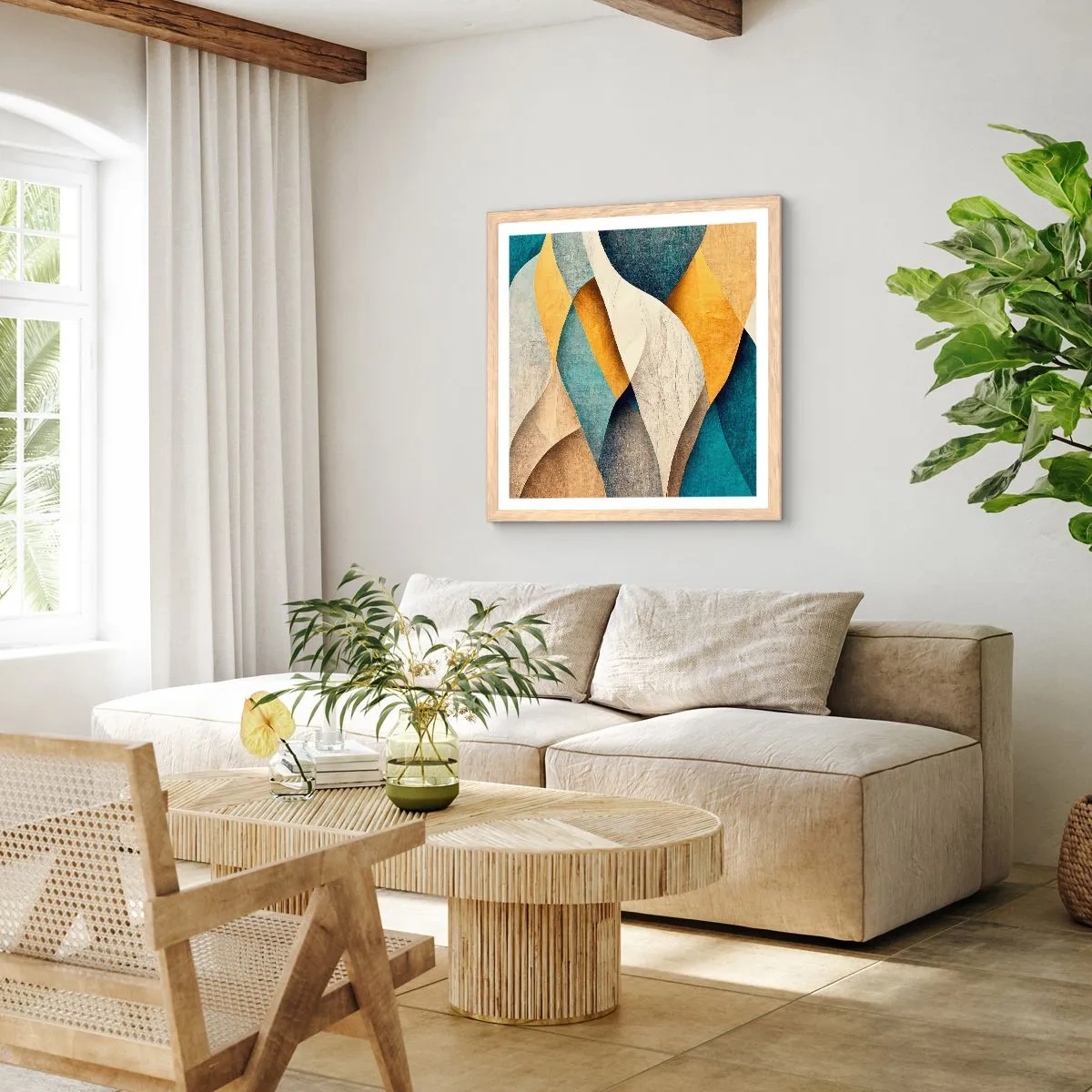 Plagát v ráme zo svetlého duba - Rytmus a vlnenie - 60x60 cm