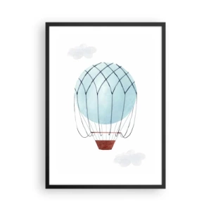 Plagát v čiernom ráme - Akvarelové teplovzdušné balóny vznášajúce sa medzi oblakmi - 50x70cm - Celý v oblakoch - Moderná nástenná dekorácia do obývacej izby a spálne ARTTOR