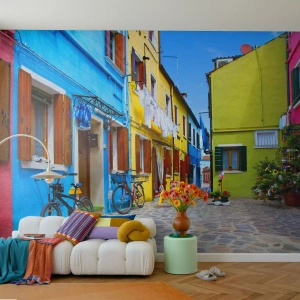 Fototapeta Premium Canvas - Pastelové, sladké zákutia - Mesto, Bicykle, Ulička - 450x315 cm