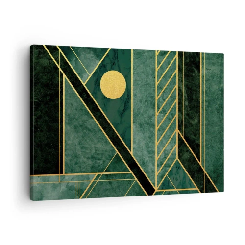 Obraz na plátne - Zelený a zlatý geometrický dizajn s elegantným vzorom - 70x50cm - Dynamika zlata a lazuritu - Moderná nástenná dekorácia do obývacej izby a spálne ARTTOR