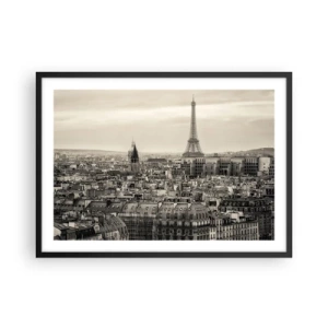 Plagát v čiernom ráme - Nad strechami Paríža - 70x50 cm