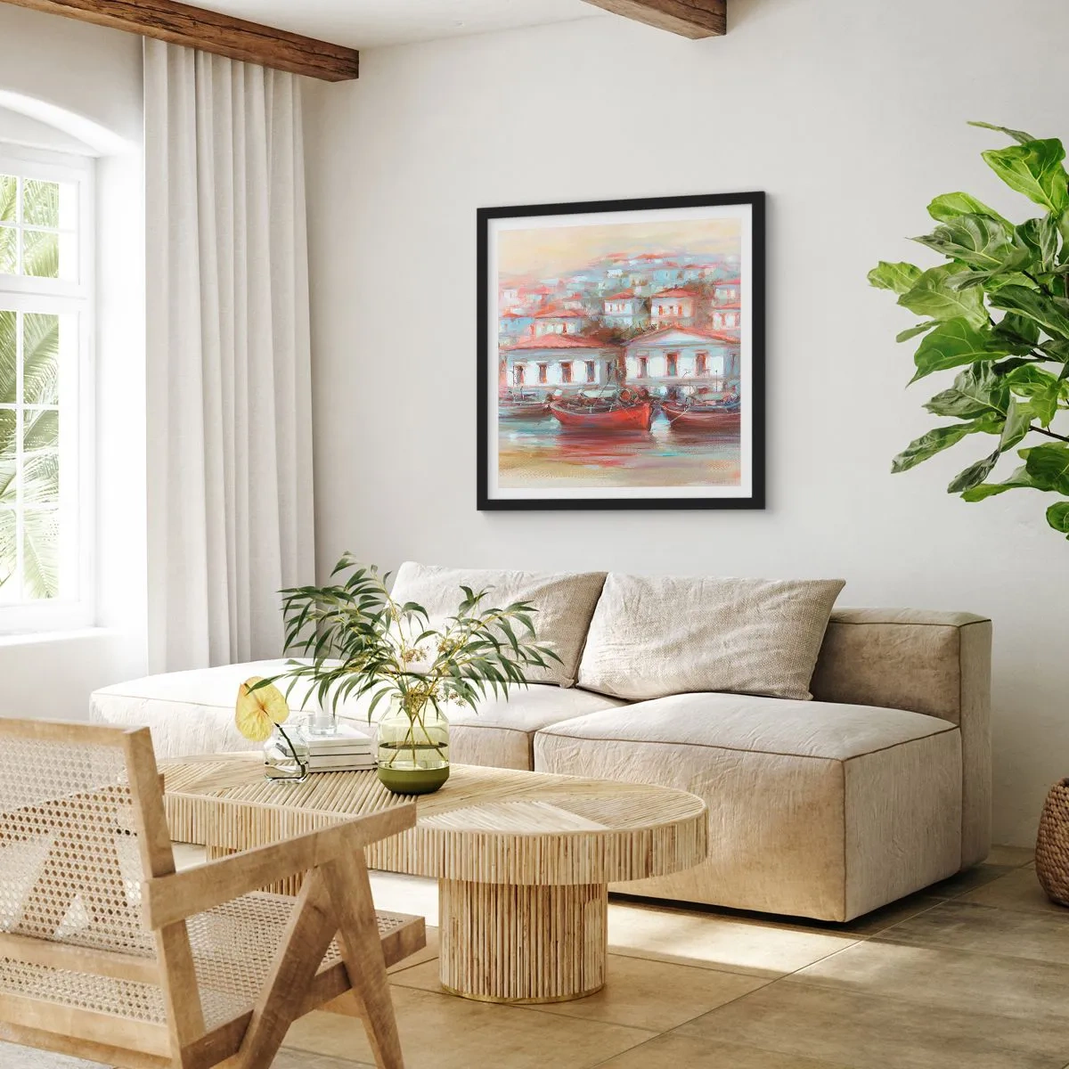 Plagát v čiernom ráme - Šťastné mestečko - 60x60 cm