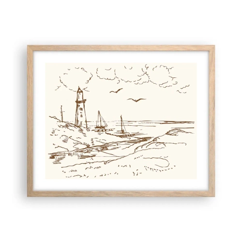 Plagát v ráme zo svetlého duba - Náčrt letných spomienok - 50x40 cm