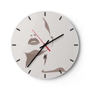 Nástenné hodiny - Minimalistický portrét ženy v odtieňoch béžovej. - 30x30cm - Stvorená zo svetla a tieňa - Moderná nástenná dekorácia do obývacej izby, kuchyne a spálne ARTTOR