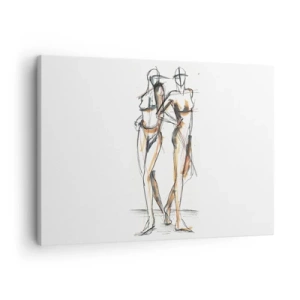 Obraz na plátne - Umelecká skica dvoch siluet na bielom pozadí - 70x50cm - Štúdia šarmu - Moderná nástenná dekorácia do obývacej izby a spálne ARTTOR
