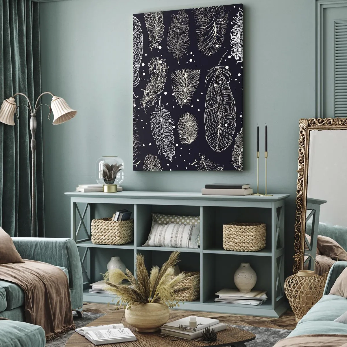 Obraz na plátne - Čipka s perím - 55x100 cm