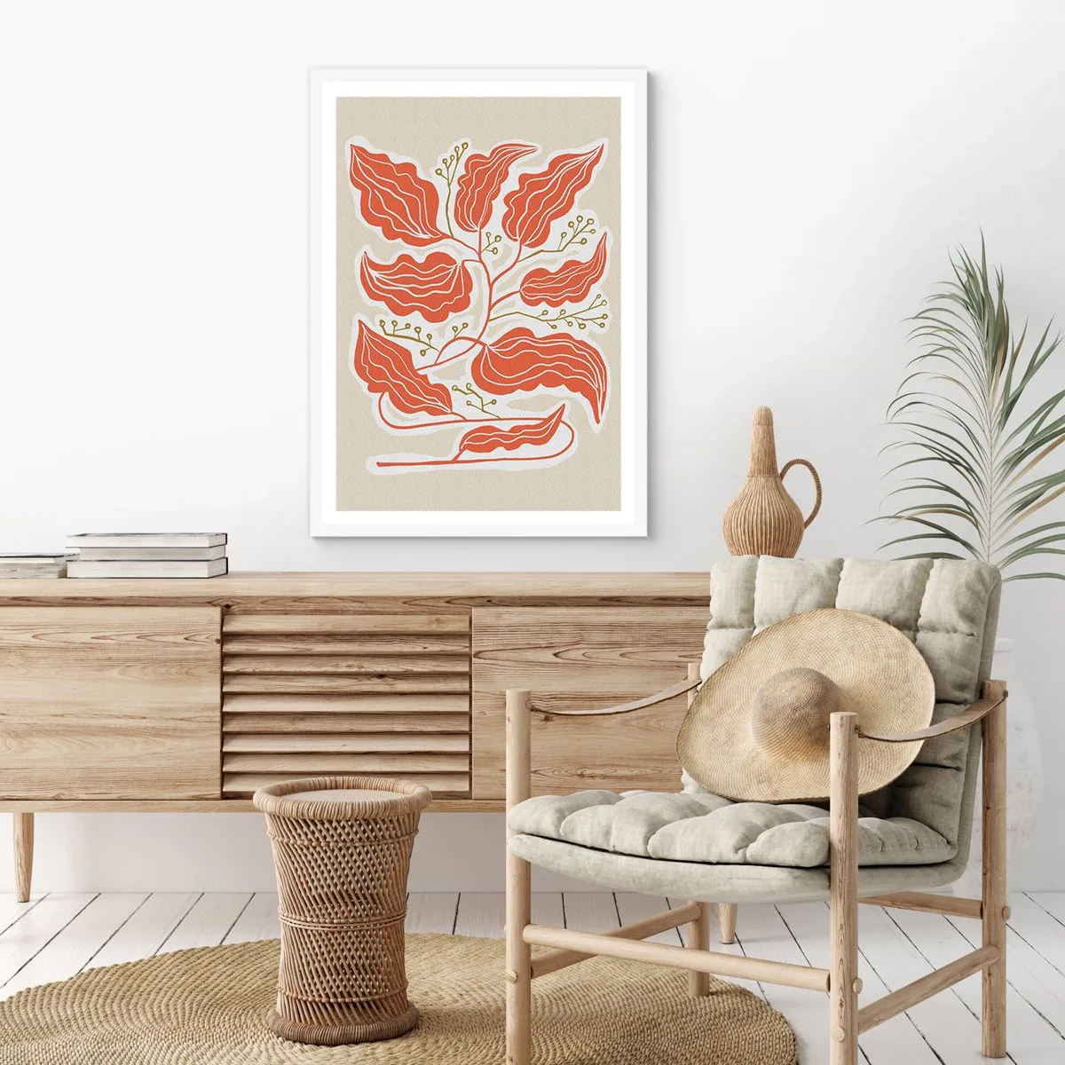 Plagát v bielom ráme - Ľudovo a koralovo - 70x100 cm