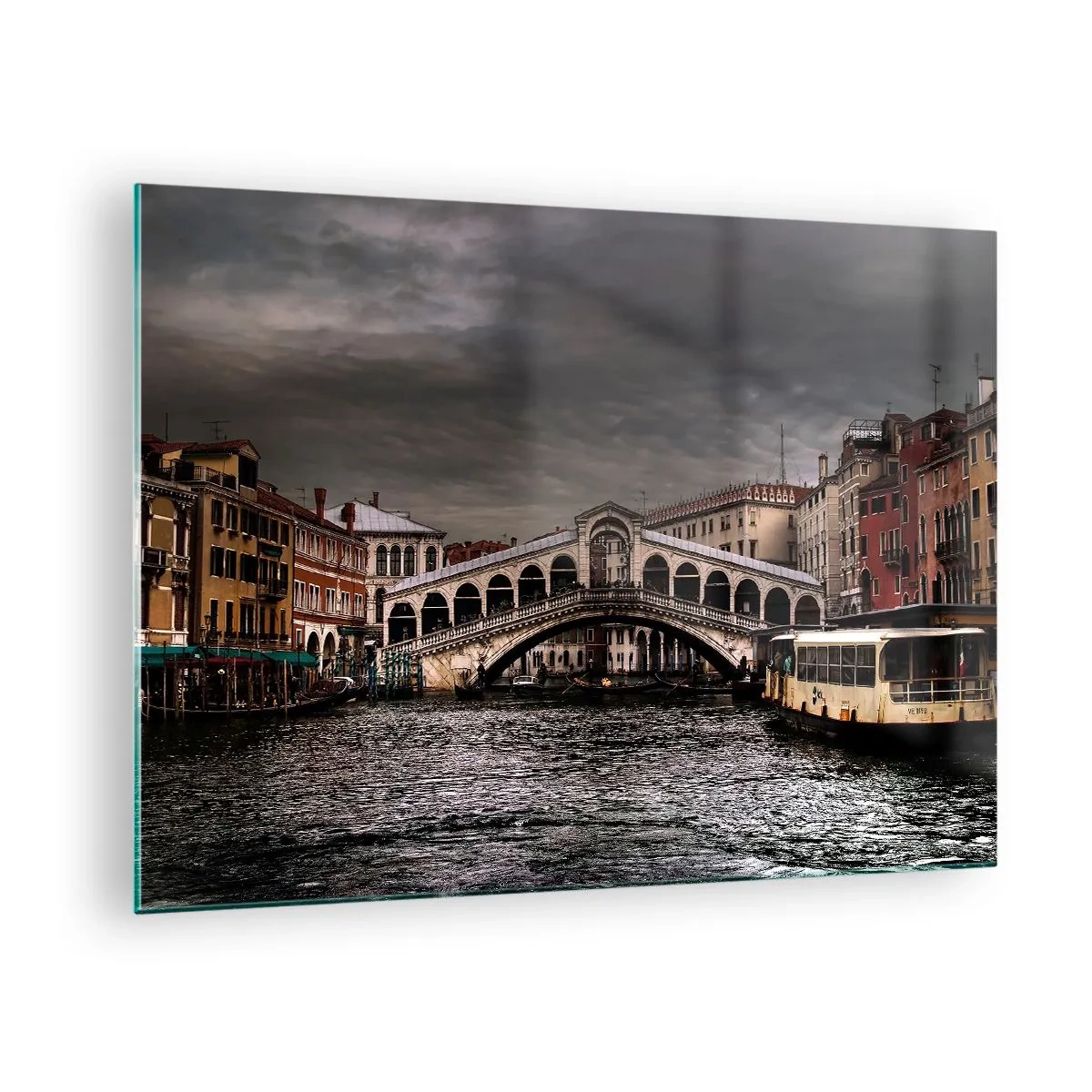 Obraz na skle - Most Rialto proti zamračenej oblohe - 70x50cm - Sľub benátskeho večera - Moderná nástenná dekorácia do obývacej izby a spálne ARTTOR