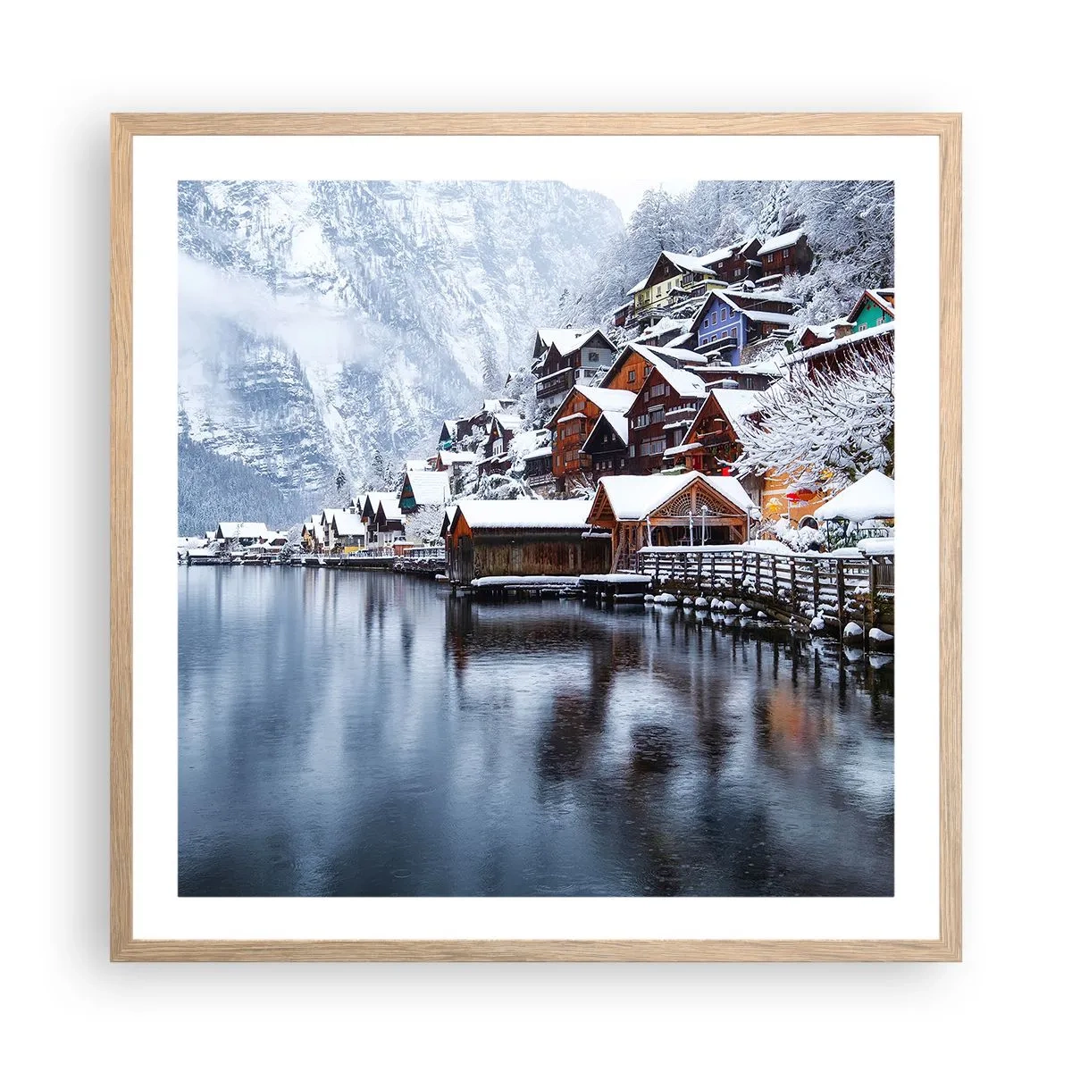 Plagát v ráme zo svetlého duba - V zimnej dekorácii - 60x60 cm