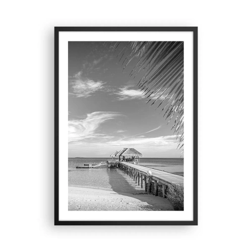 Plagát v čiernom ráme - Čiernobiela krajina s mólom nad pokojným morom - 50x70cm - Spomienka alebo sen? - Moderná nástenná dekorácia do obývacej izby a spálne ARTTOR