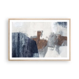 Plagát v ráme zo svetlého duba - Modro-hnedé tvary - 91x61 cm