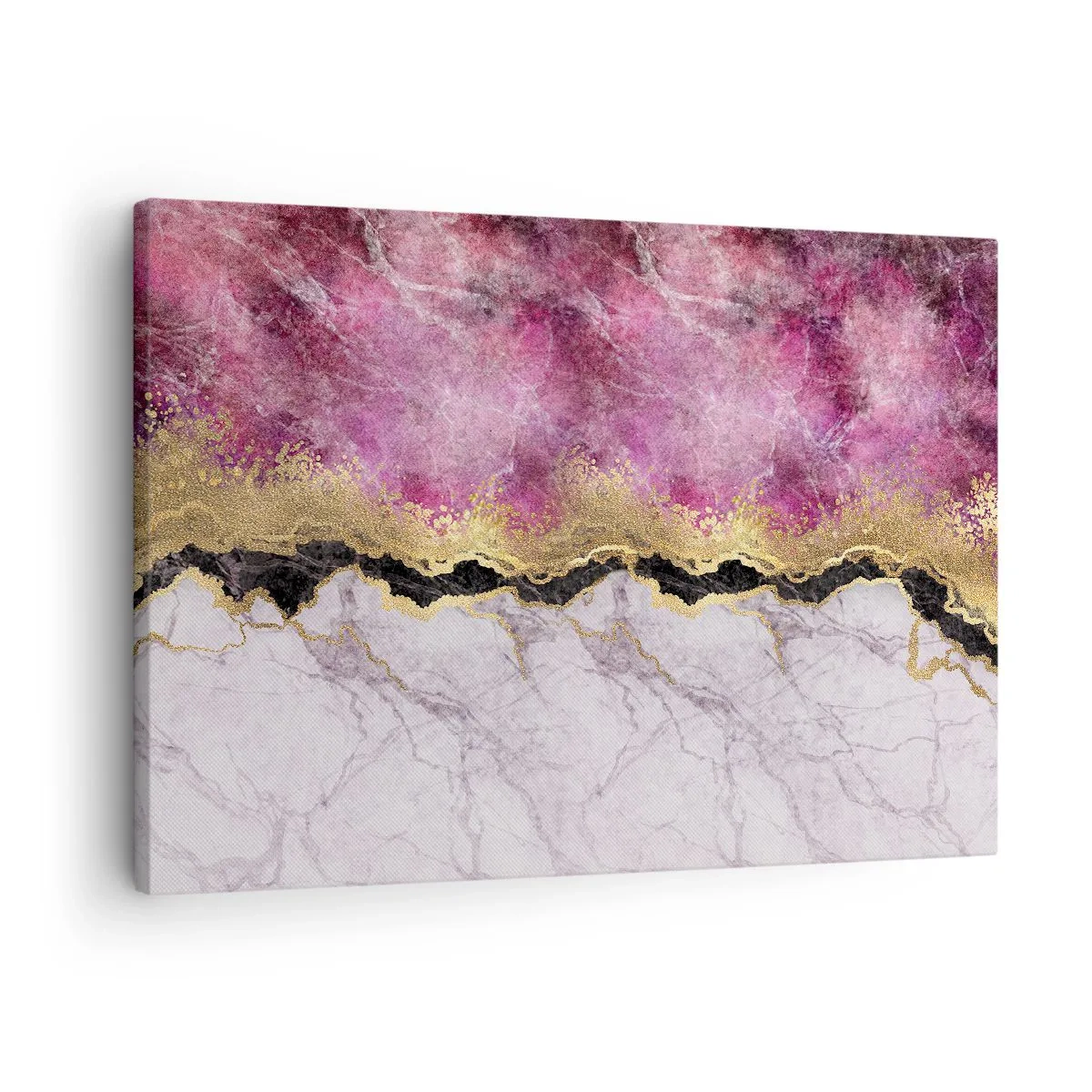 Obraz na plátne - Abstraktný mramor v odtieňoch ružovej so zlatými akcentmi - 70x50cm - Na hranici - Moderná nástenná dekorácia do obývacej izby a spálne ARTTOR