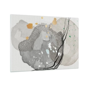 Obraz na skle - Organické tvary a škvrny v tlmených farbách s detailmi - 70x50cm - Organická kompozícia - Moderná nástenná dekorácia do obývacej izby a spálne ARTTOR