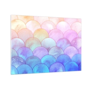 Obraz na skle - Perlové šupiny v pastelových odtieňoch ružovej, modrej a fialovej - 70x50cm - Perleťová šupina - Moderná nástenná dekorácia do obývacej izby a spálne ARTTOR