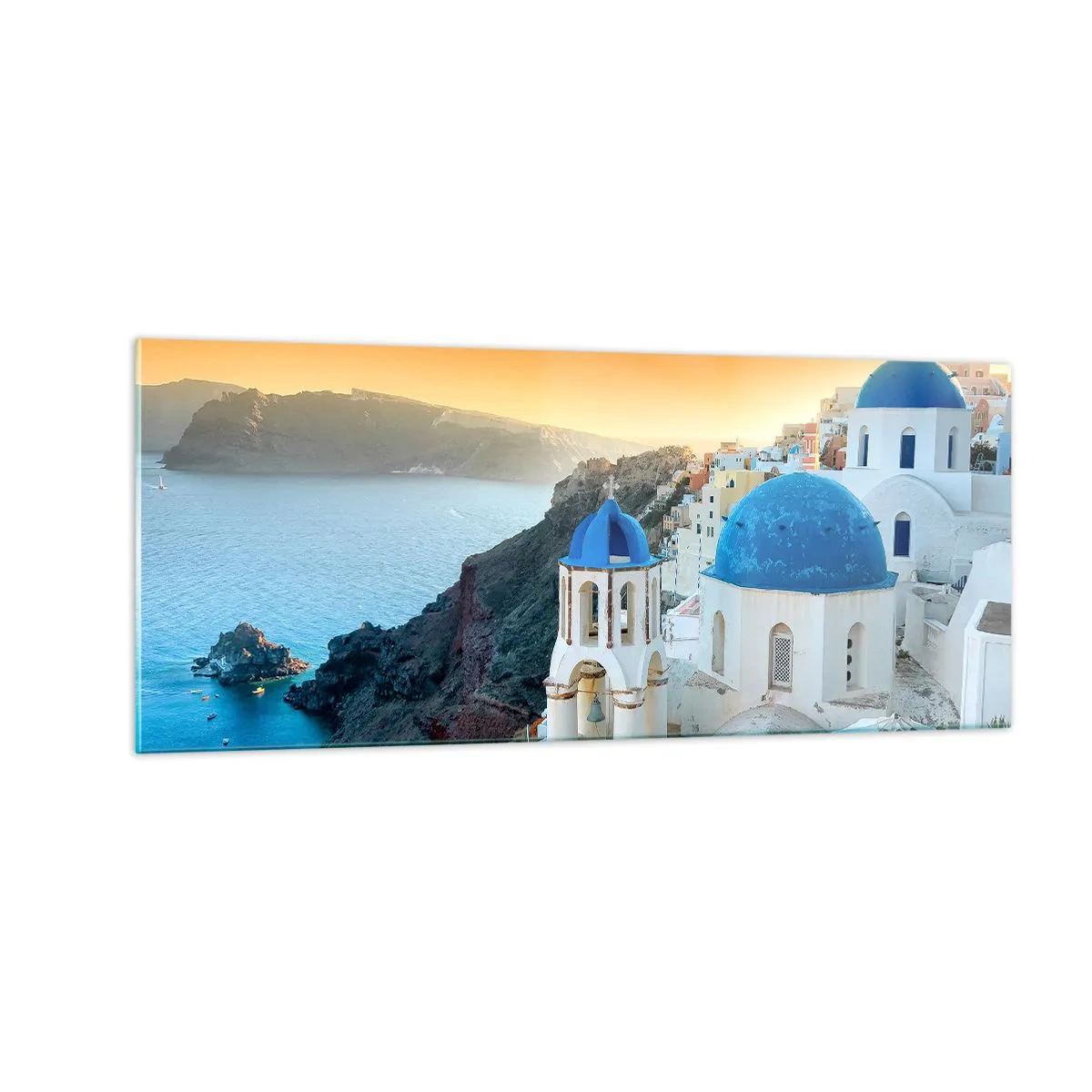 Obraz na skle - Santorini - v náruči skál - 100x40 cm