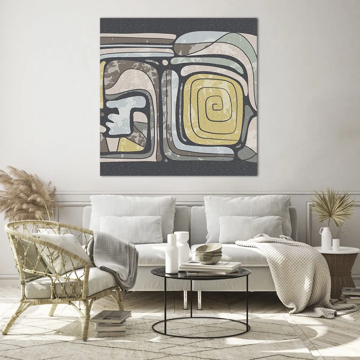 Obraz na skle - Abstrakcia v predkolumbovskom duchu - 60x60 cm