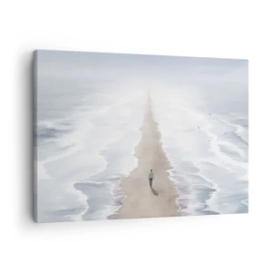 Obraz na plátne - Postava na opustenej ceste uprostred rozľahlej vodnej krajiny - 70x50cm - Svetlá budúcnosť - Moderná nástenná dekorácia do obývacej izby a spálne ARTTOR