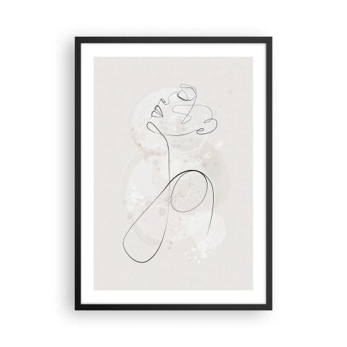 Plagát v čiernom ráme - Obrysová čiara postavy na pozadí jemných pastelových tvarov - 50x70cm - Špirála krásy - Moderná nástenná dekorácia do obývacej izby a spálne ARTTOR