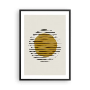 Plagát v čiernom ráme - Minimalistická grafika so žltým kruhom a čiernymi čiarami - 50x70cm - Abstrakcia kmitajúca žiarom - Moderná nástenná dekorácia do obývacej izby a spálne ARTTOR