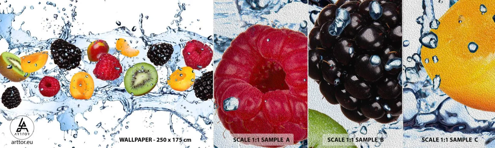 Vzorka fototapety Premium Sand - Bavte sa s nami - Ovocie, Abstrakcia, 3D - 100x30 cm