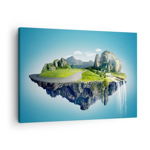 Obraz na plátne - Plávajúci ostrov s horami a vodopádmi - 70x50cm - Fantastický ostrov - Moderná nástenná dekorácia do obývacej izby a spálne ARTTOR