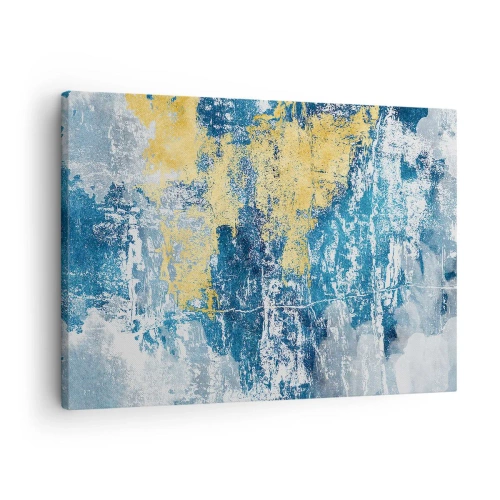 Obraz na plátne - Abstrakcia v odtieňoch modrej a žltej - 70x50cm - Abstrakcia s dobrou náladou - Moderná nástenná dekorácia do obývacej izby a spálne ARTTOR