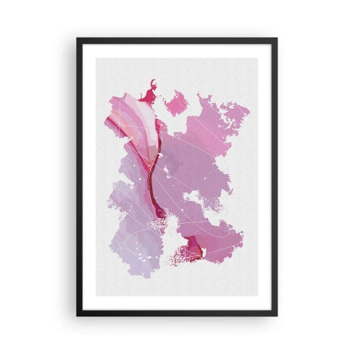Plagát v čiernom ráme - Abstraktná mapa v odtieňoch ružovej a fialovej - 50x70cm - Mapa ružového sveta - Moderná nástenná dekorácia do obývacej izby a spálne ARTTOR