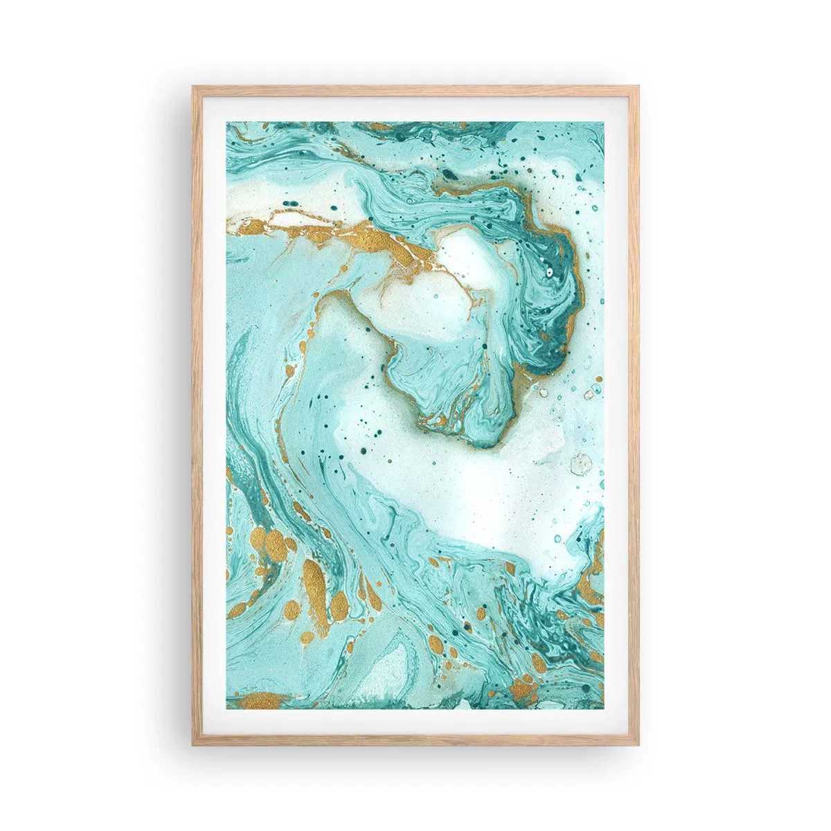 Plagát v ráme zo svetlého duba - Pod veľkou vlnou z epochy Edo - 61x91 cm