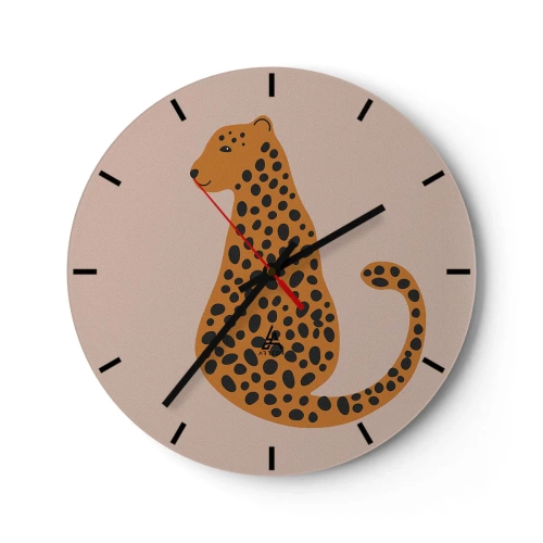 Nástenné hodiny - Štylizovaný panter na béžovom pozadí - 30x30cm - Leopardný vzor je v móde - Moderná nástenná dekorácia do obývacej izby, kuchyne a spálne ARTTOR