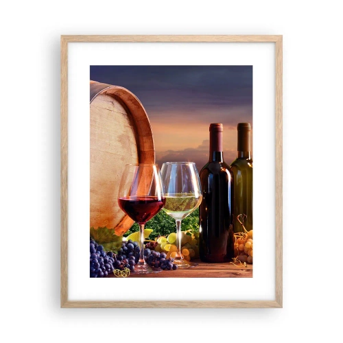 Plagát v ráme zo svetlého duba - Tu má život chuť - 40x50 cm