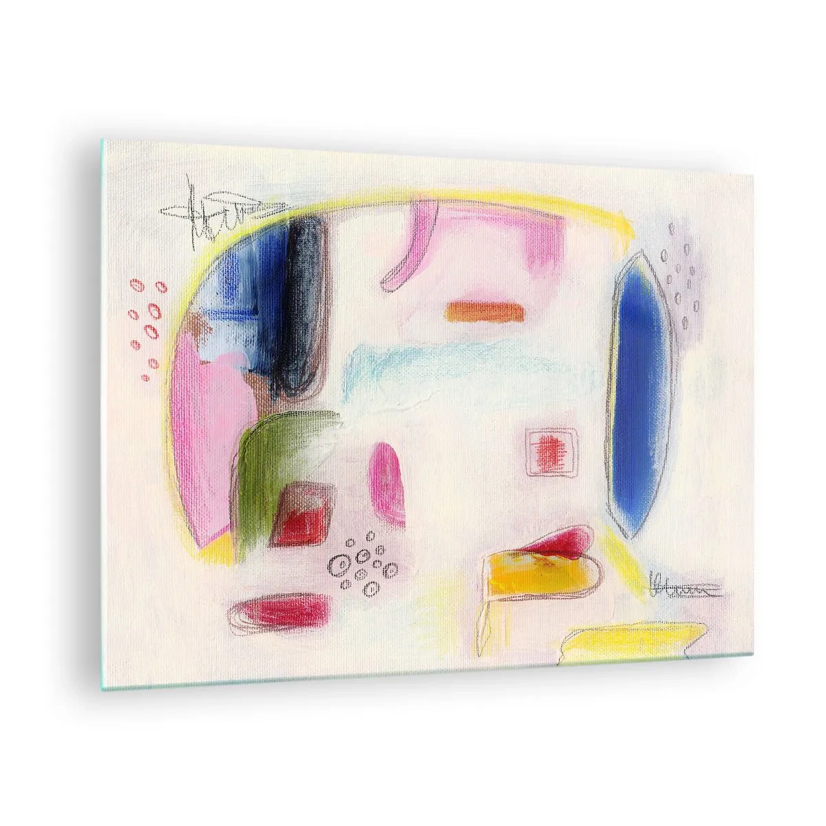 Obraz na skle - Farebná abstrakcia s geometrickými tvarmi a pastelovými farbami - 70x50cm - Viac konvexné ako konkávne alebo ploché - Moderná nástenná dekorácia do obývacej izby a spálne ARTTOR