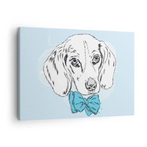 Obraz na plátne - Rozkošná grafika psa s motýlikom na pastelovom pozadí - 70x50cm - Psia elegancia - Moderná nástenná dekorácia do obývacej izby a spálne ARTTOR