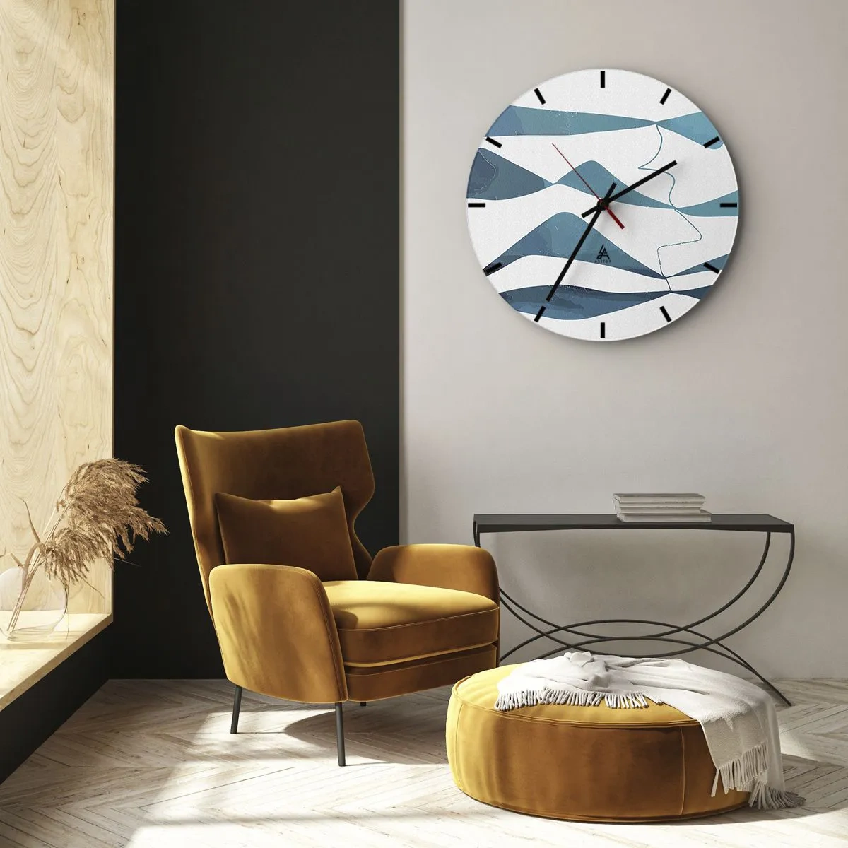 Nástenné hodiny - Abstraktné vlny a čiary na bielom pozadí v odtieňoch tyrkysovej - 30x30cm - Abstrakcia: tyrkysový vzťah - Moderná nástenná dekorácia do obývacej izby, kuchyne a spálne ARTTOR