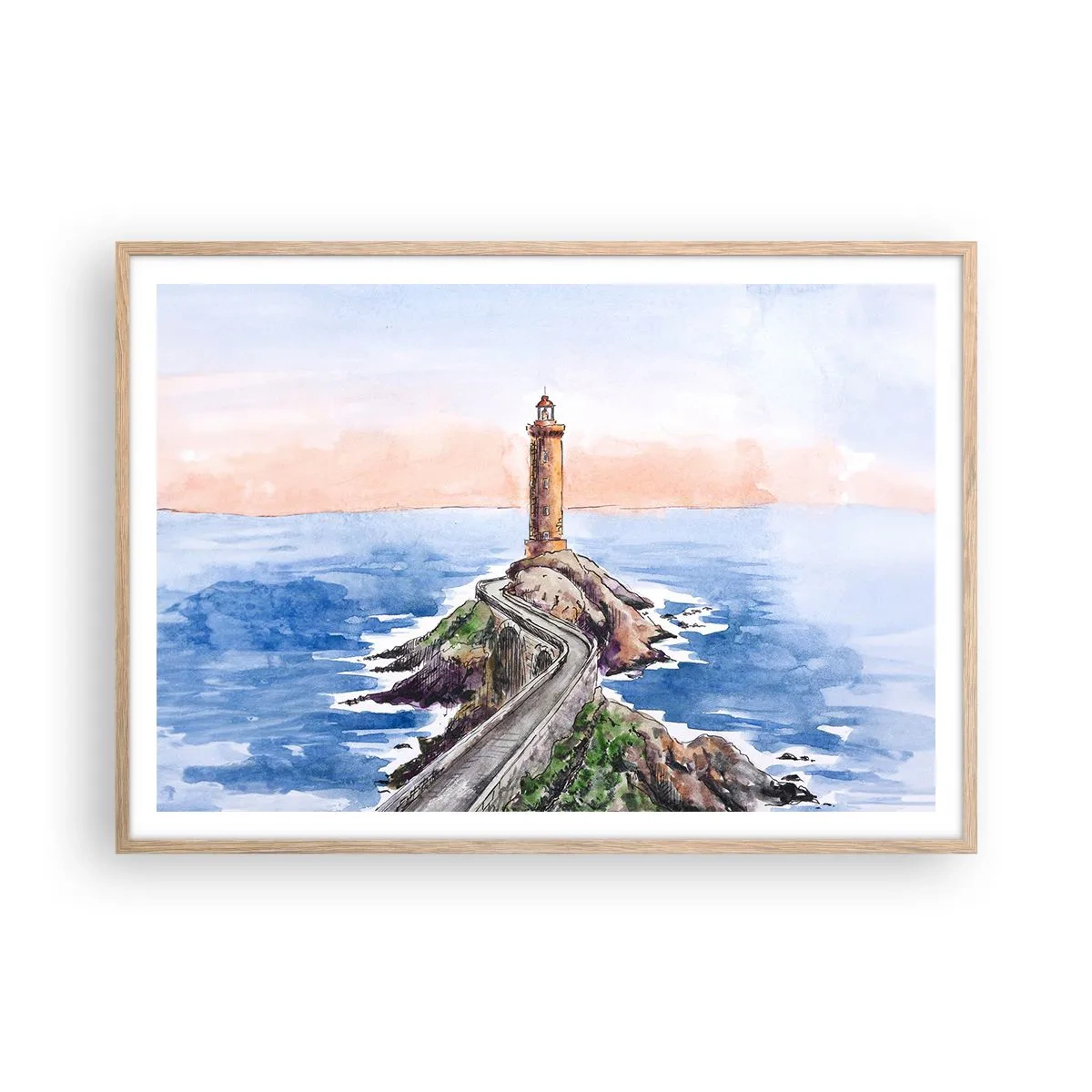 Plagát v ráme zo svetlého duba - Tvárou v tvár moru - 100x70 cm