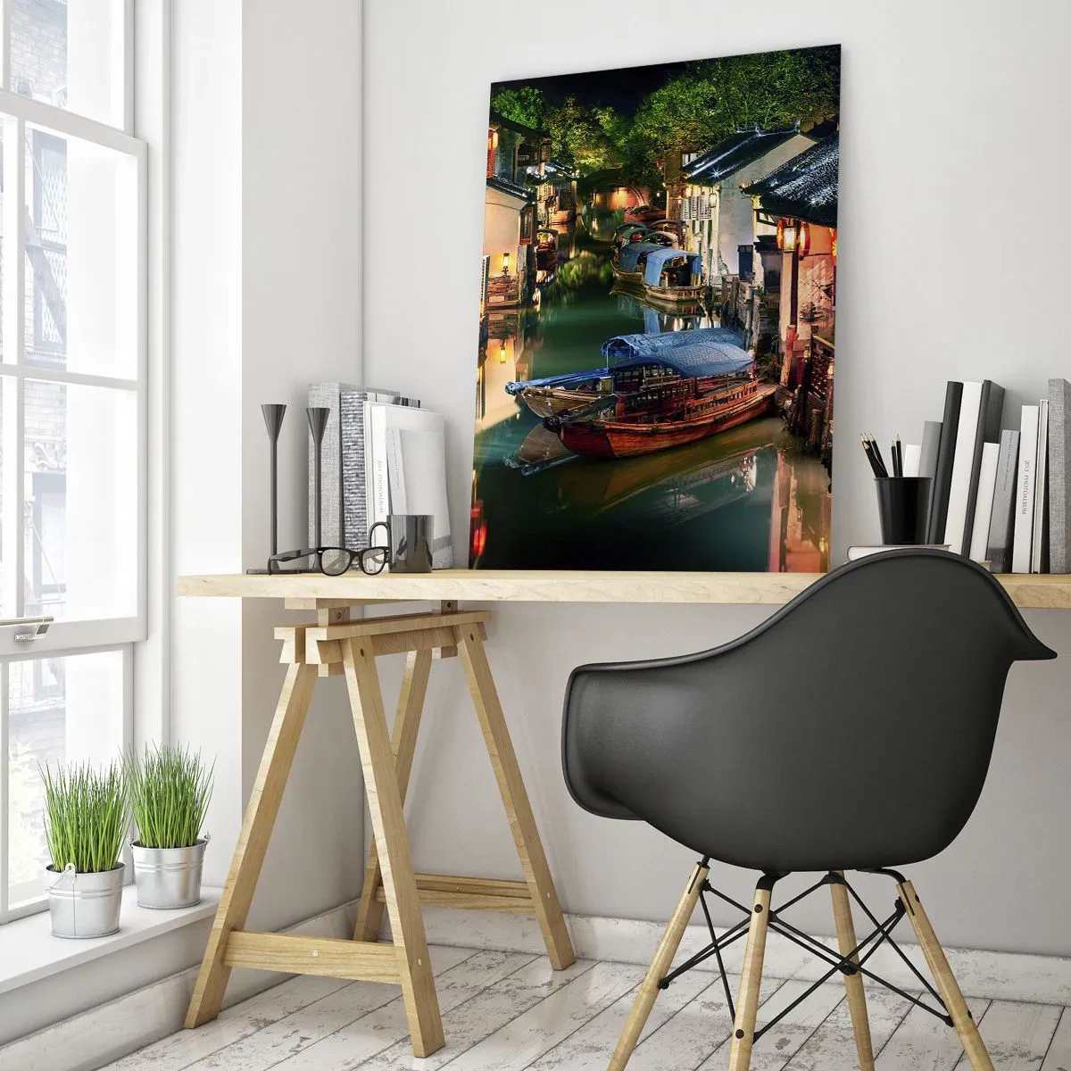 Obraz na skle - Večer na čínskej ulici - 50x70 cm