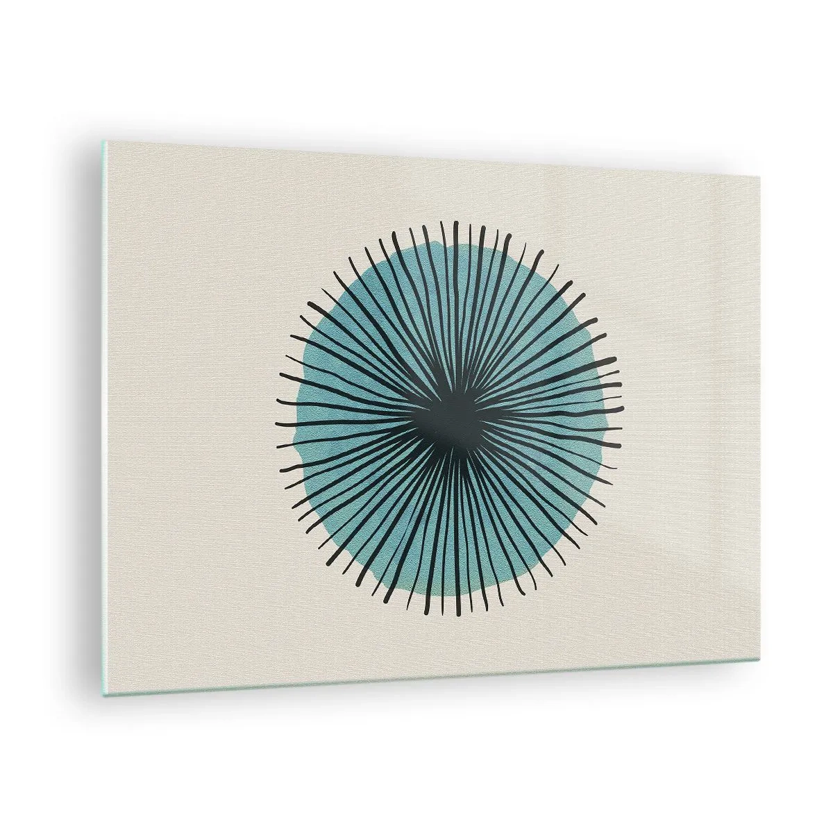 Obraz na skle - Geometrický vzor v odtieňoch tyrkysovej a čiernej - 70x50cm - Žiariaca modrá - Moderná nástenná dekorácia do obývacej izby a spálne ARTTOR