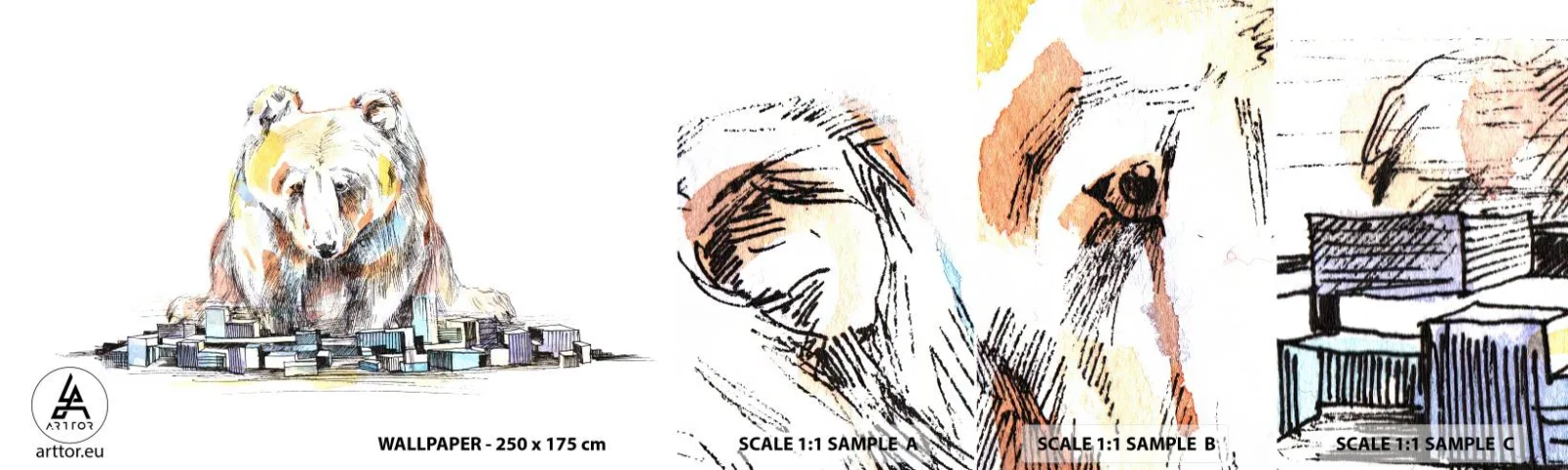 Vzorka Fototapeta Standard Eco - Ako sa dá takto žiť? - Zvieratá, Medveď, Grafika - 100x30 cm