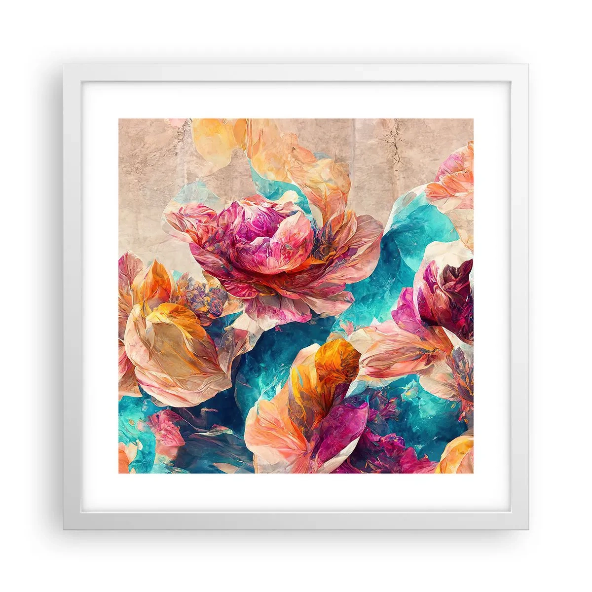 Plagát v bielom ráme - Farebné bohatstvo kytice - 40x40 cm