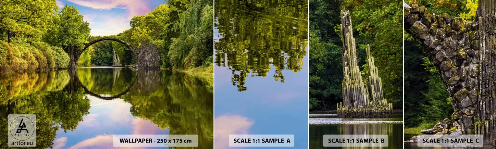 Vzorka samolepiacej fototapety Deluxe Sticker - Na rozhraní dvoch svetov - Krajina, Rieka, Most - 100x30 cm