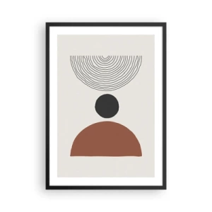 Plagát v čiernom ráme - Geometrický motív s polkruhom a čiarami na svetlom pozadí - 50x70cm - V centre pozornosti - Moderná nástenná dekorácia do obývacej izby a spálne ARTTOR