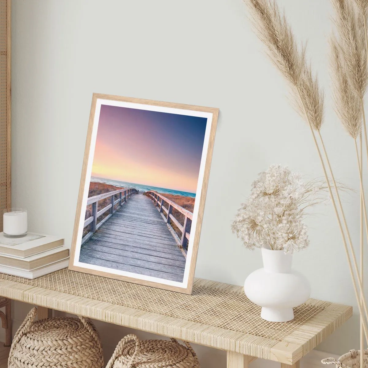 Plagát v ráme zo svetlého duba - Baltská večerná polárna žiara - 61x91 cm