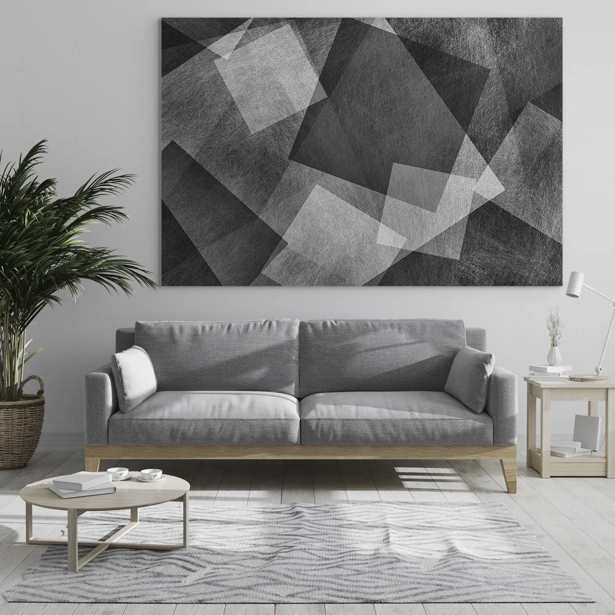 Obraz na skle - Geometrická abstrakcia v odtieňoch čiernej, bielej a sivej - 70x50cm - Odveký symbol trvalosti a poriadku - Moderná nástenná dekorácia do obývacej izby a spálne ARTTOR