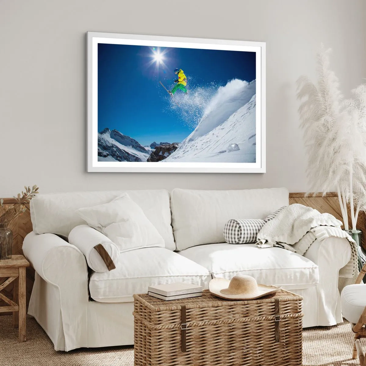 Plagát v bielom ráme - Tancujúci s horami - 70x50 cm