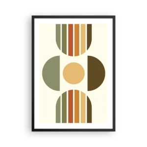 Plagát v čiernom ráme - Abstraktný geometrický vzor v zemitých tónoch s kruhmi a polkruhmi - 50x70cm - Vo farbách zeme - Moderná nástenná dekorácia do obývacej izby a spálne ARTTOR