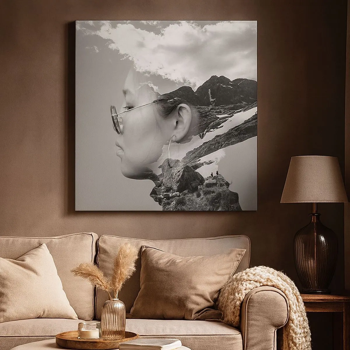 Obraz na plátne - Povznešený portrét v oblakoch - 30x30 cm