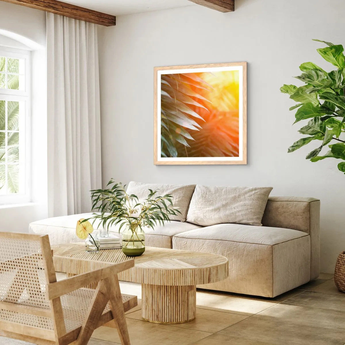 Plagát v ráme zo svetlého duba - Ráno v džungli - 50x50 cm